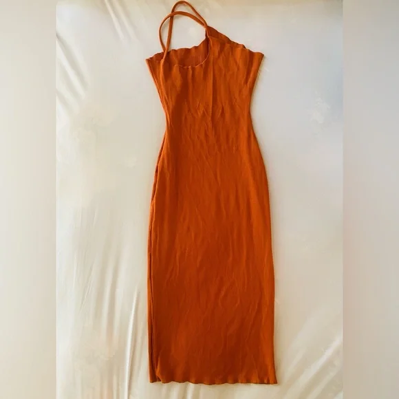 Naked Wardrobe One-Shoulder Orange Midi Dress - Picture 5 of 6